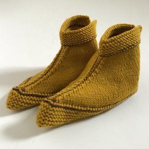 Vintage Handmade Knitted Mustard Yellow Ochre Booties Slippers Socks